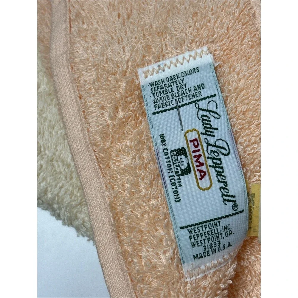80’s Lady Pepperell Pima Cotton Bath Hand Towel Set Of 6 Peach Yellow Vtg NOS
